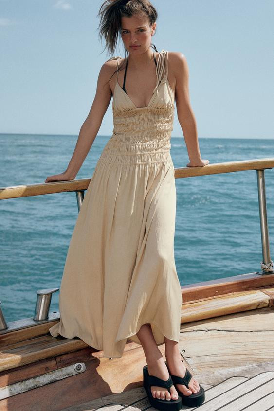 SATIN MIDI DRESS WITH GATHERING | Zara UK