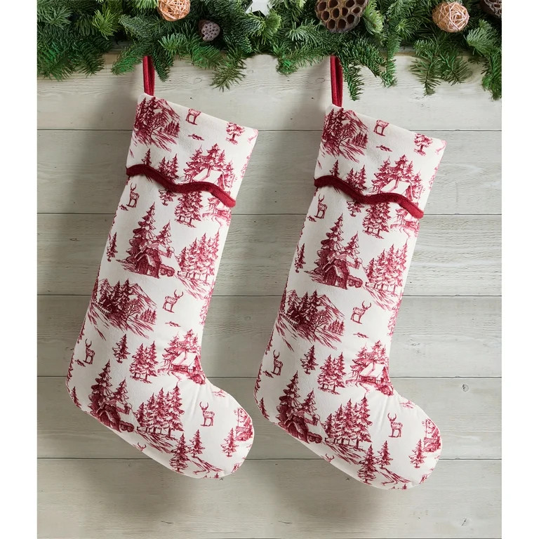 My Texas House Forrest Red/Ivory Velvet Christmas Stockings, 20" x 10" (2 Count) - Walmart.com | Walmart (US)