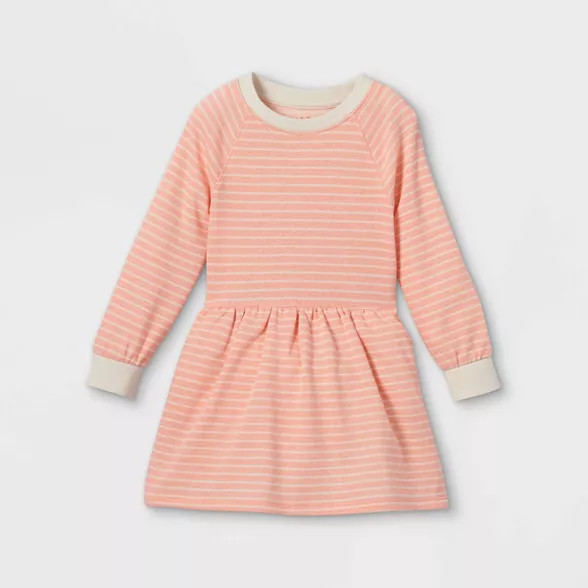 Toddler Girls' Striped Long Sleeve Dress - Cat & Jack™ Peach | Target