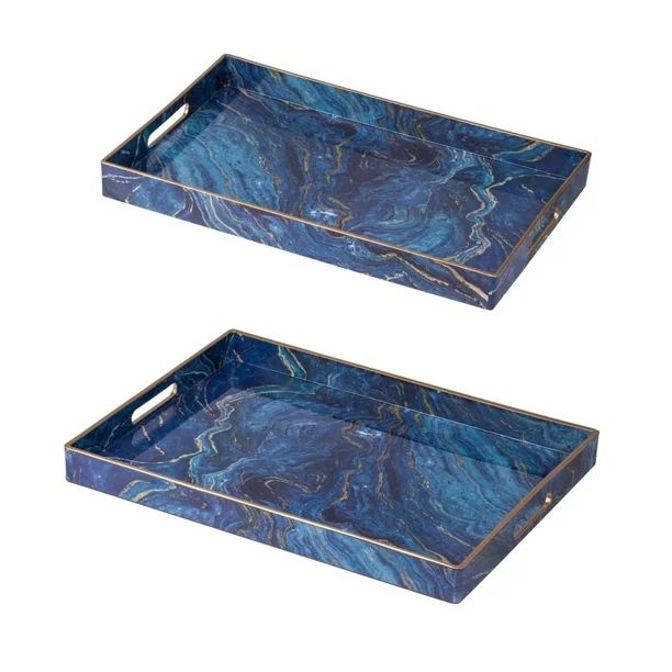 Set of 2 Blue and Bronze Modern Chic Rectangular Trays 18.75" | Walmart (US)