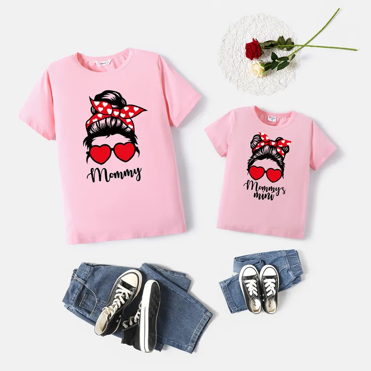 Mother's Day Mommy and Me Character Letter Print Pink Short-sleeve 100% Cotton T-shirts | PatPat