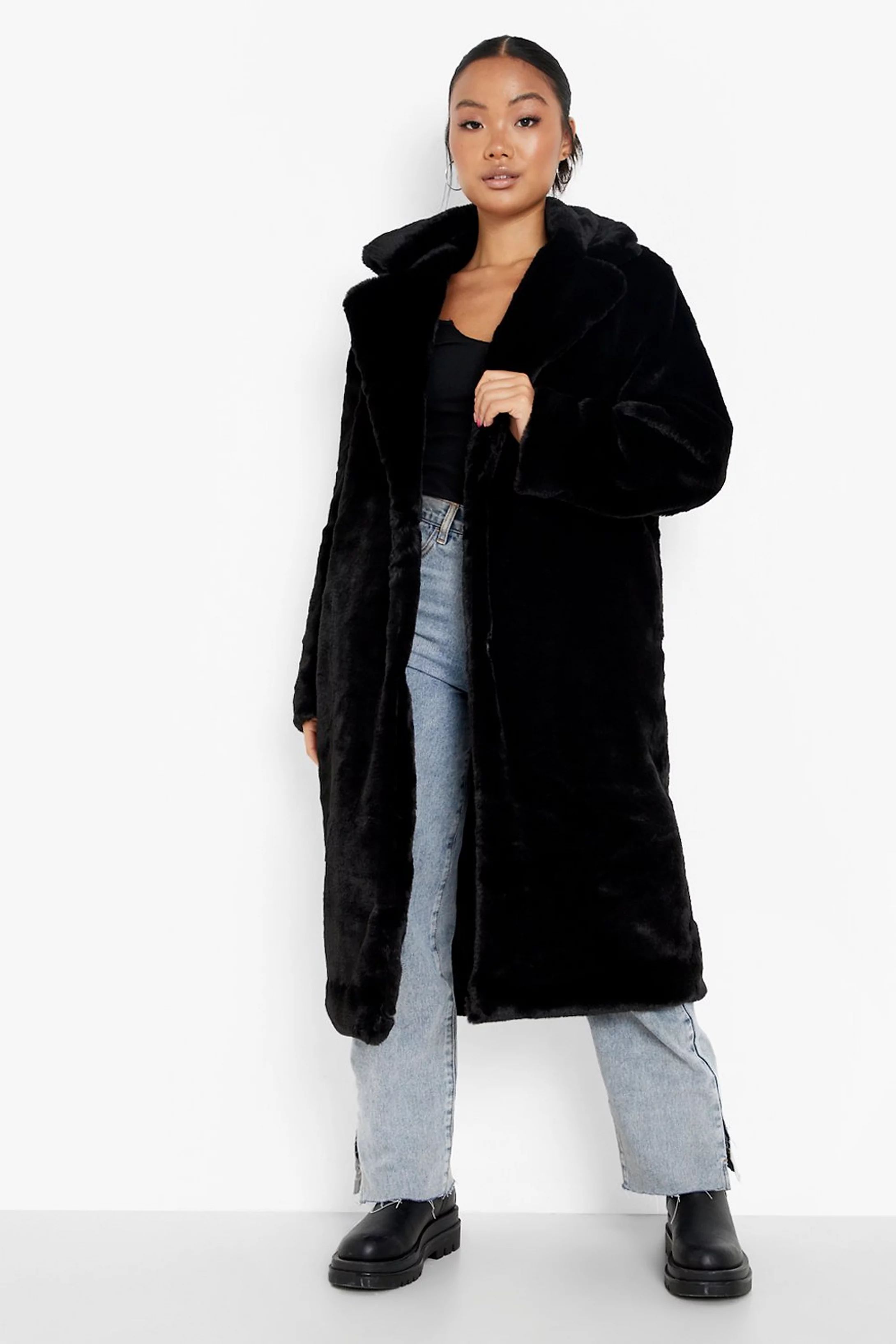 Petite Faux Fur Collared Coat | Boohoo.com (US & CA)