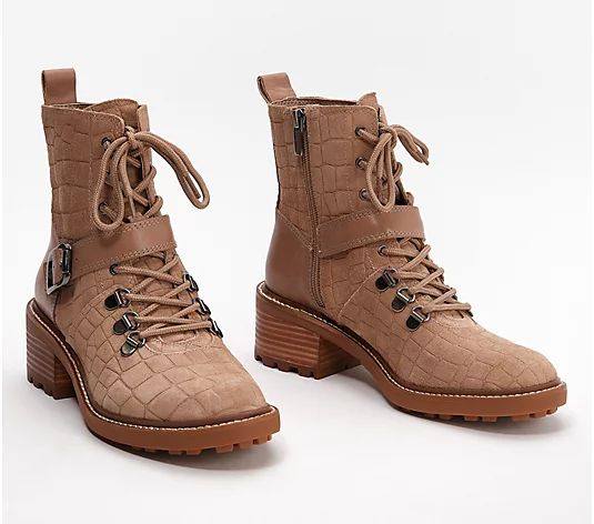 Vince Camuto Leather or Suede Lace-Up Boots - Kainder | QVC