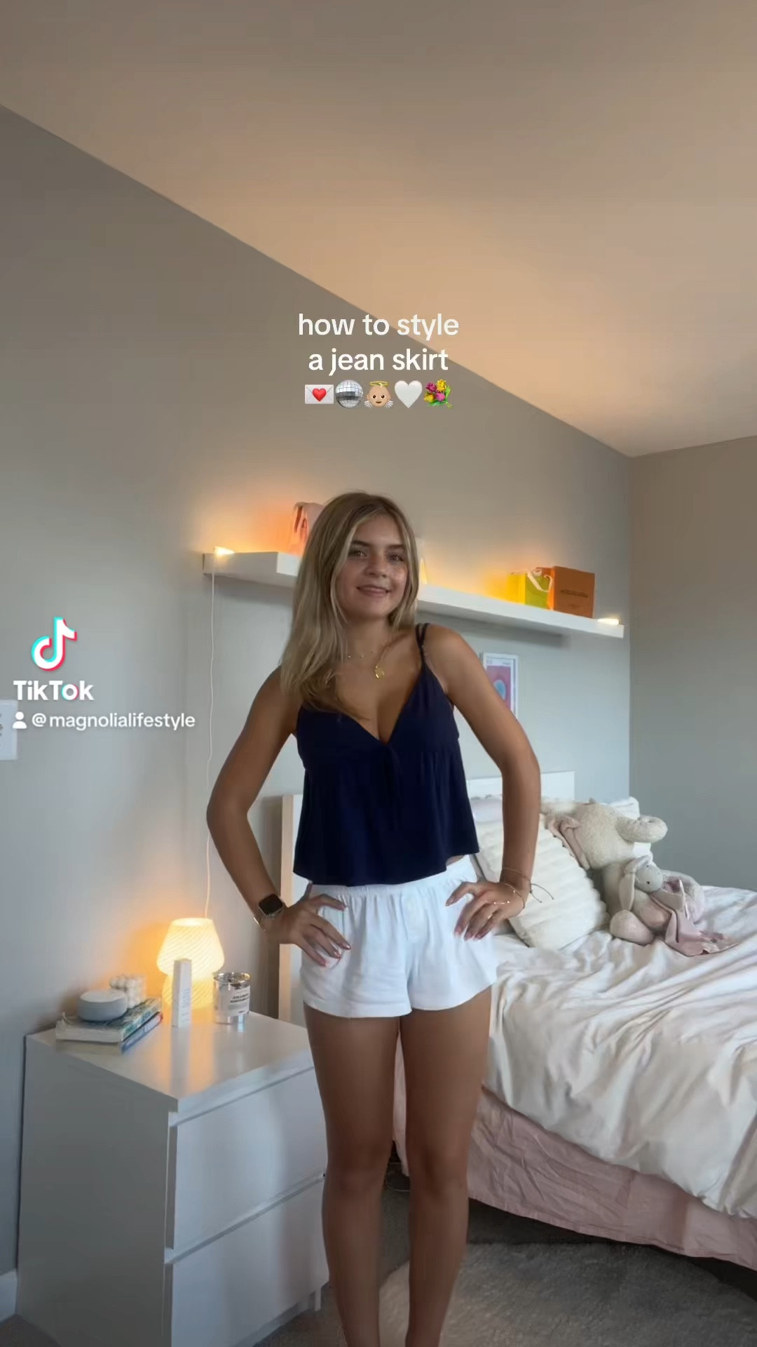 beginning outfit:
top: edikted (XS)
shorts: brandy melville

jean skirt:
white fox (XS)

first outfit:
top: PinkIsBlue

second:
top: brandy melville

third:
hoodie: aelfriceden (M)

fourth:
top: princess polly (2)
cardigan: brandy melville

fifth:
top: white fox (XS)
cardigan: princess polly (XS/S)

sixth: 
top: SHEIN (XS)