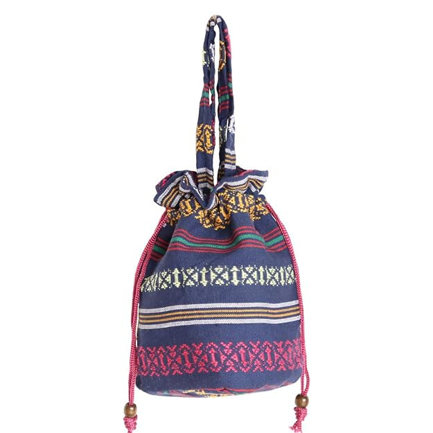 Stylish Hobo Shoulder Cotton Fabrics Bag Multicolored Travel Drawstring Women Mini Bucket Bag | Amazon (US)