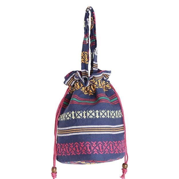Stylish Hobo Shoulder Cotton Fabrics Bag Multicolored Travel Drawstring Women Mini Bucket Bag | Amazon (US)