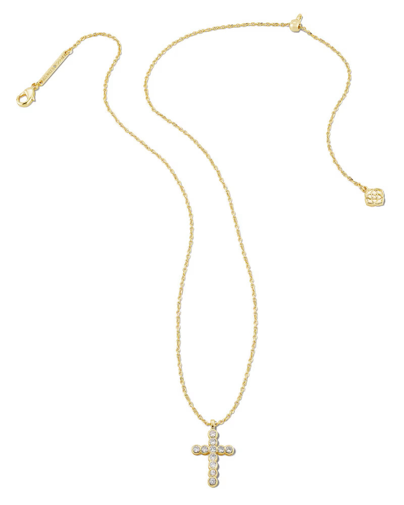 Cross Gold Pendant Necklace in White Crystal | Kendra Scott