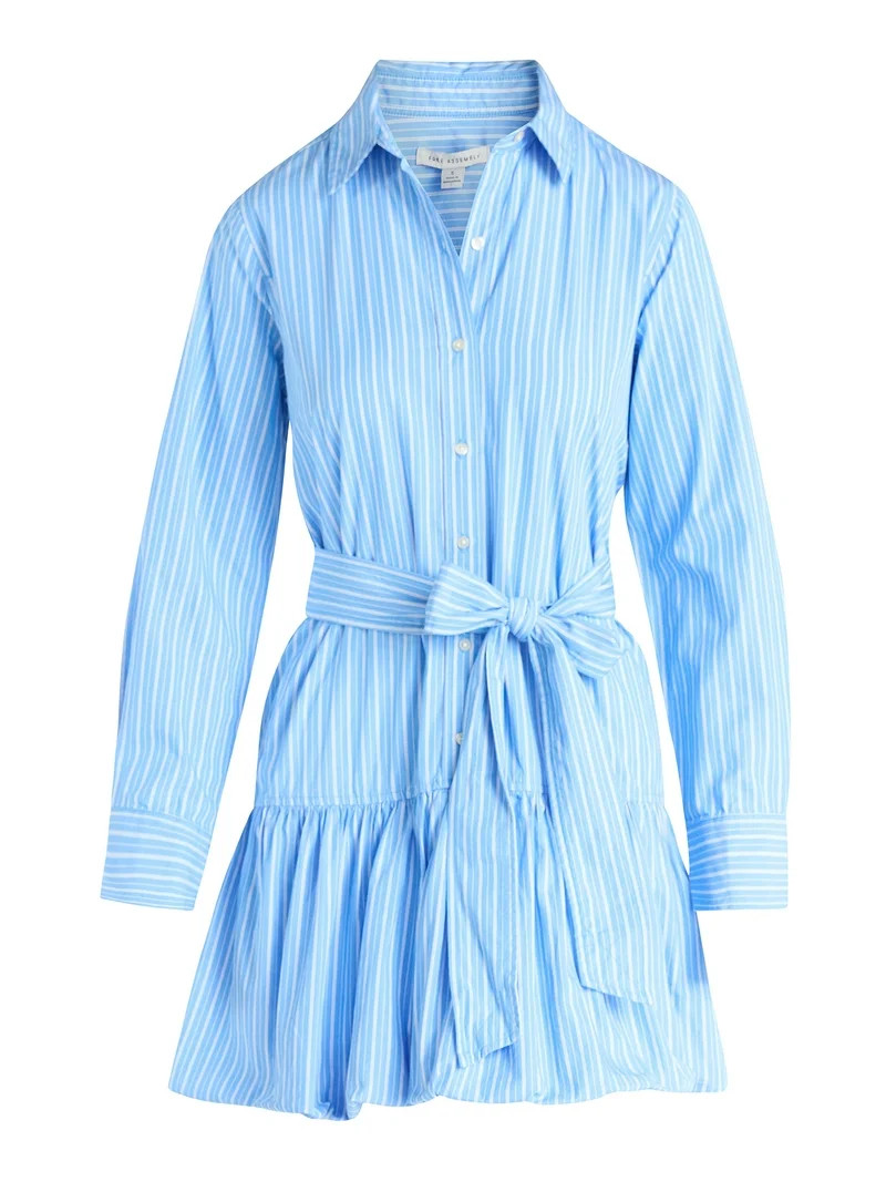 Free Assembly Women's Belted Bubble Hem Cotton Mini Dress with Long Sleeves, Sizes XS-XXL | Walmart (US)