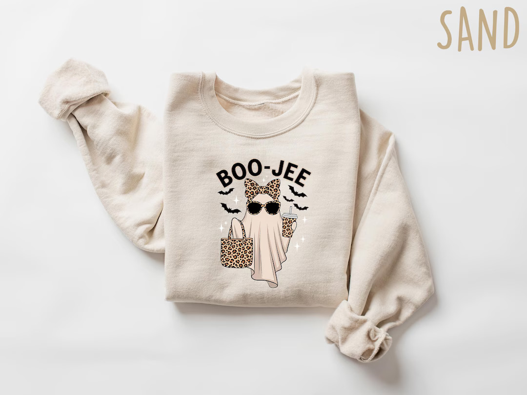 Boo-Jee Ghost Sweatshirt, Leopard Ghost Tee, Ghost Coffee Shirt, Funny Fall Shirt, Ghost Tee, Gir... | Etsy (US)