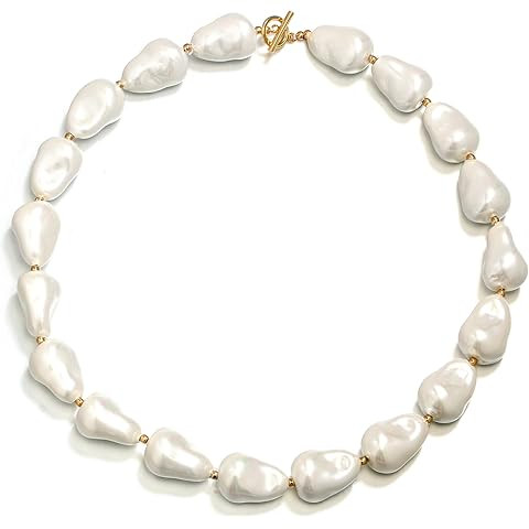 Flyonce Baroque Pearl/Shell Necklace for Women Chunky Dainty Irregular Large Cream Simulated Pear... | Amazon (US)