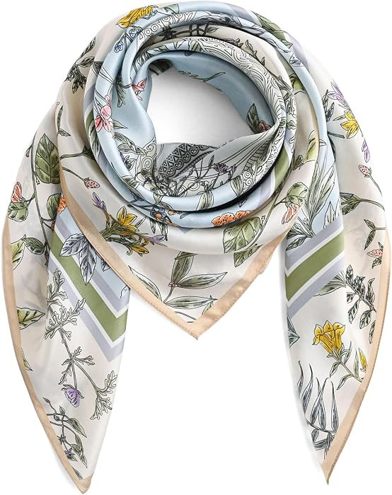 100% Mulberry Silk Scarf for Women 35"x 35" Large Square Lightweight Headscarf Silk Shawls Hair W... | Amazon (US)