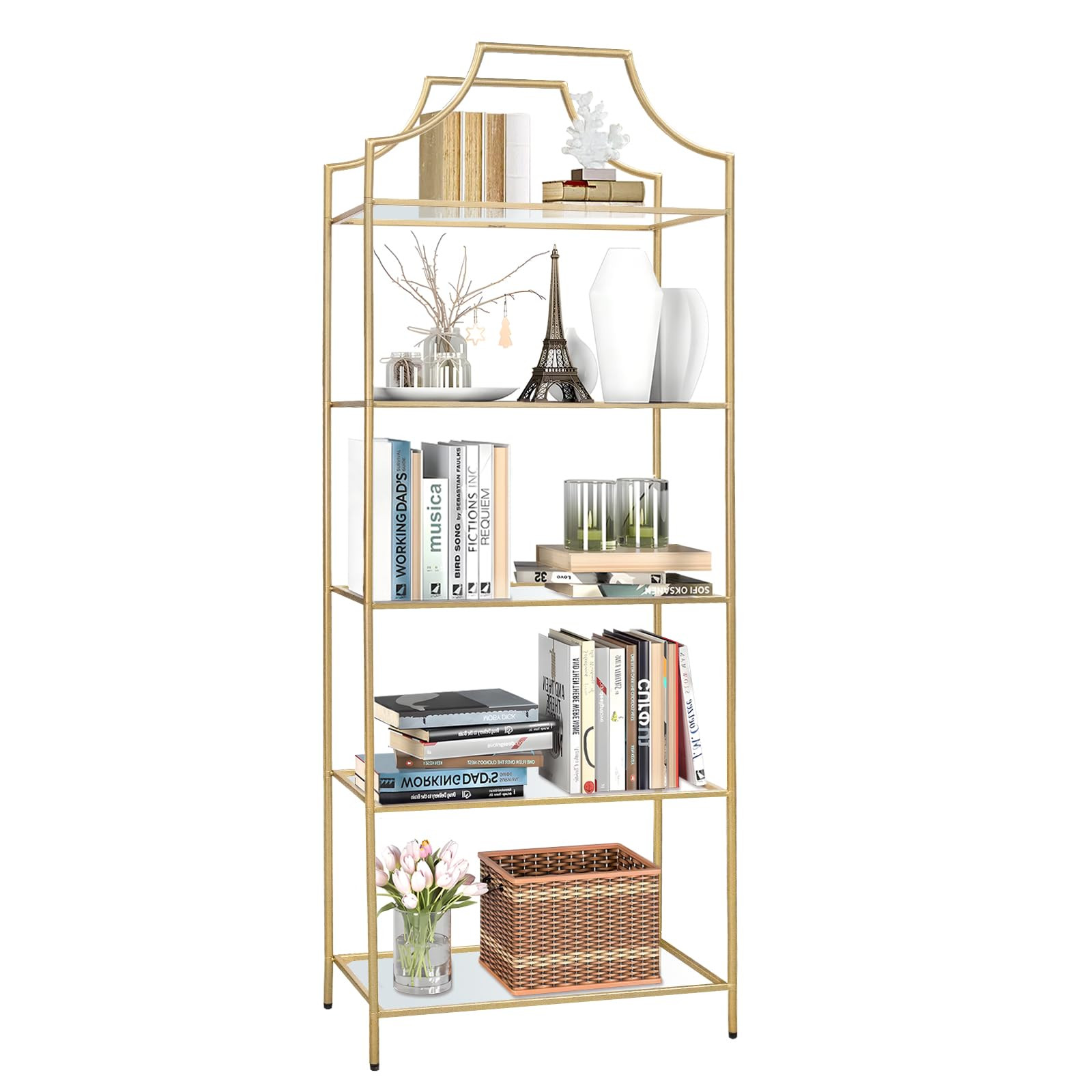 5 Tier Bookshelf, Metal Book Shelf for Storage, Tall Storage Display Bookcase, Modern Open Book C... | Amazon (US)