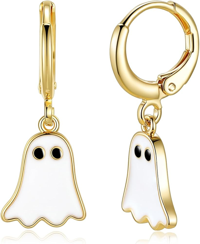 Halloween Ghost Earrings for Women – Spooky Cute 14K Gold Plated Hoop Dangle Jewelry, Fun Hallo... | Amazon (US)