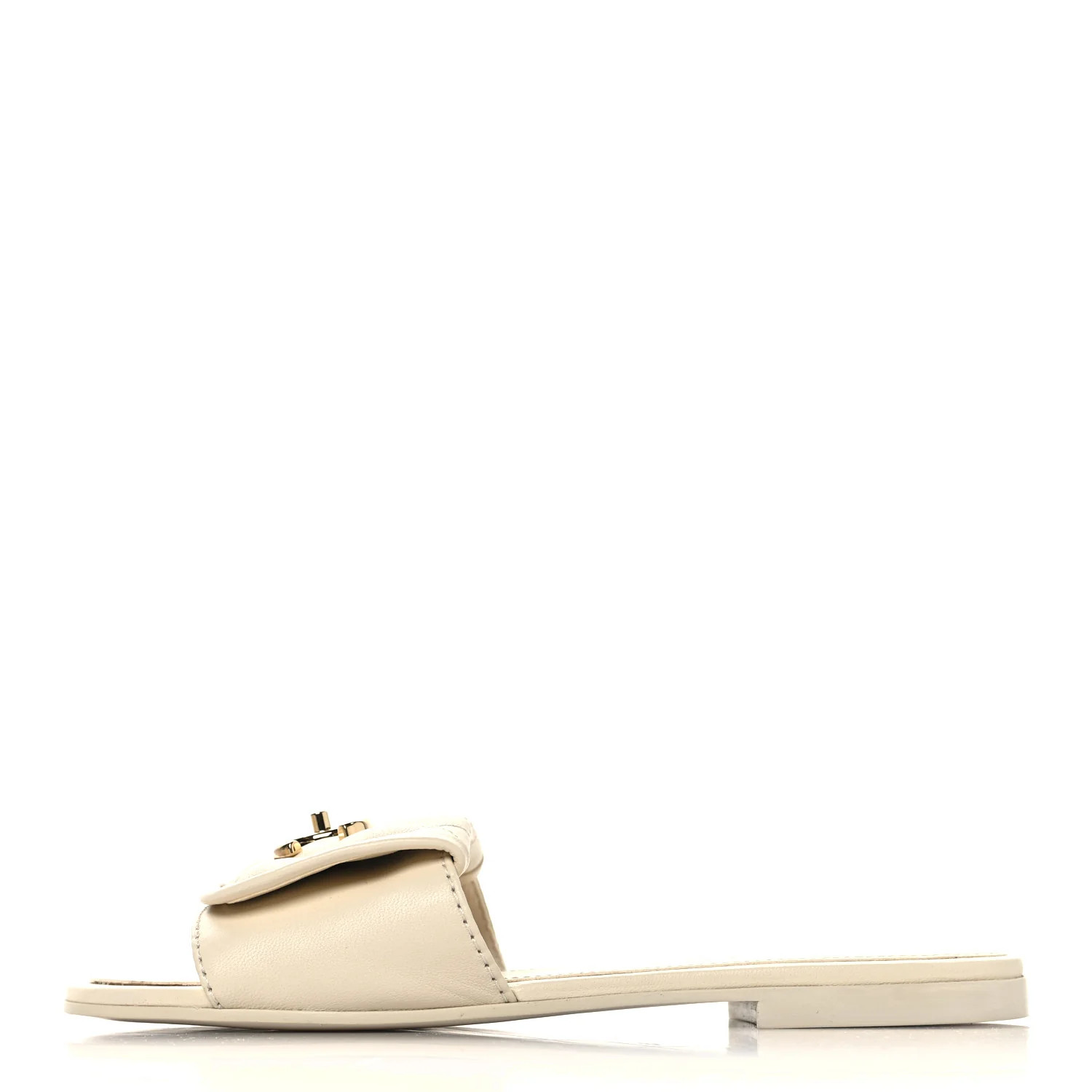 Lambskin Quilted Turnlock Flat Mules 35.5 Ivory | FASHIONPHILE (US)