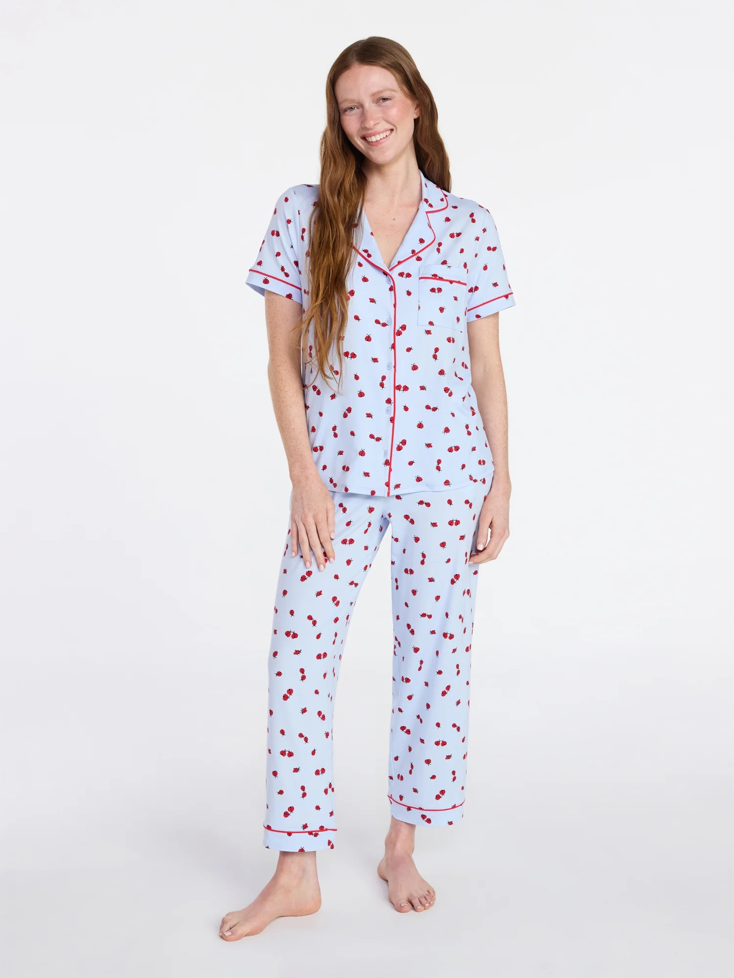 Joyspun Women's Dreamy Soft Collection Notch Knit Top and Capri Pants Pajama Set, 2-Piece, Sizes ... | Walmart (US)