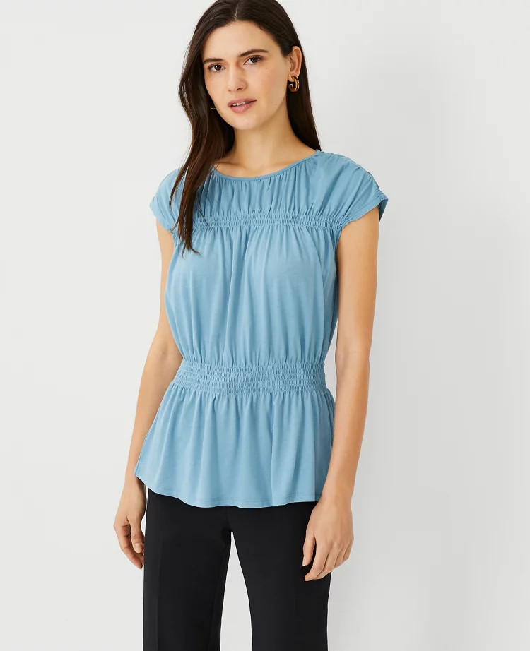Smocked Waist Pima Cotton Top | Ann Taylor (US)