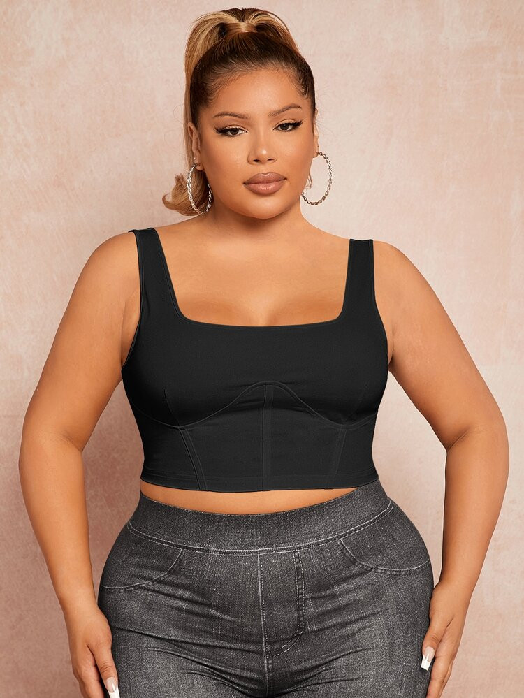 SHEIN SXY Plus Solid Bustier Crop Tank Top | SHEIN