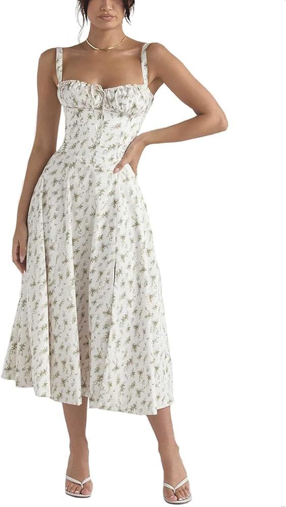 Daily Wear Women's Floral Corset Midi Dress, Summer Sleeveless Square Neck Flowy Boho Print Fitte... | Amazon (US)