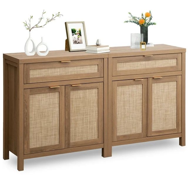 Surmoby Sideboard Buffet Cabinet Set of 2,Boho Storage Cabinets with Rattan Doors and Drawer,Farm... | Walmart (US)