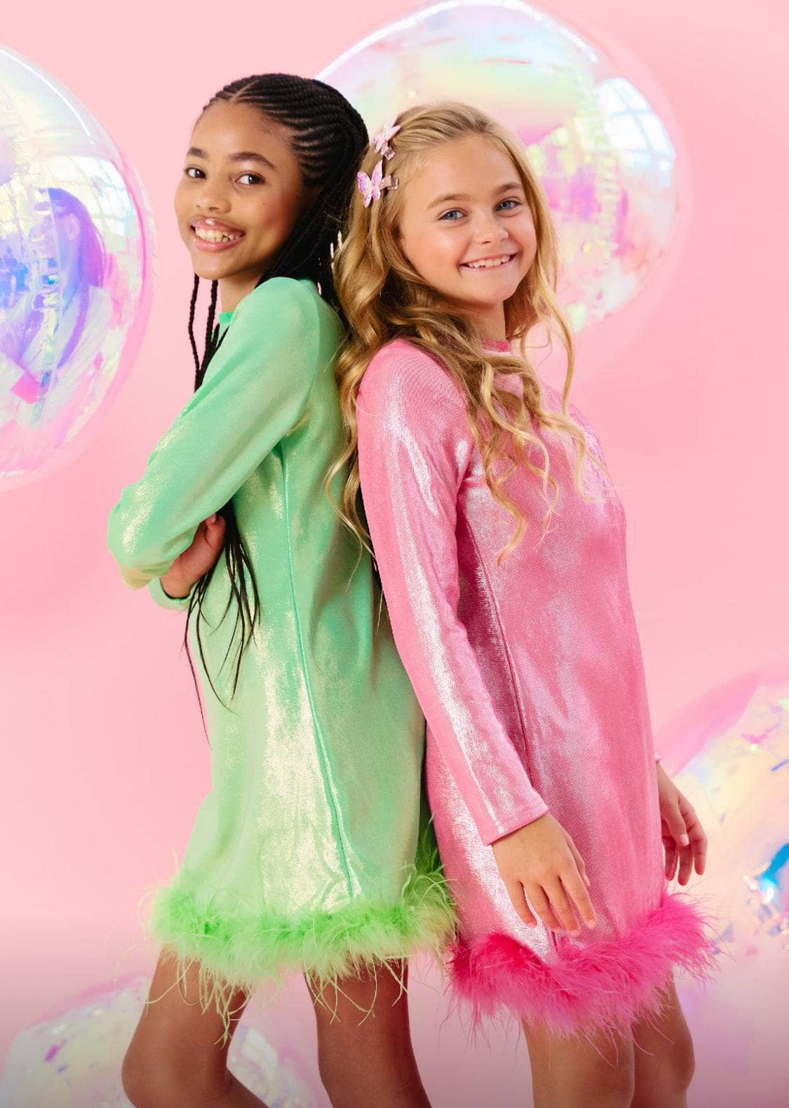 Shimmering Metallic Feather Dress | Lola + The Boys