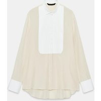 Zara - Zw Collection Contrast Bib Shirt - Beige / Green - Xs - Woman | Zara US