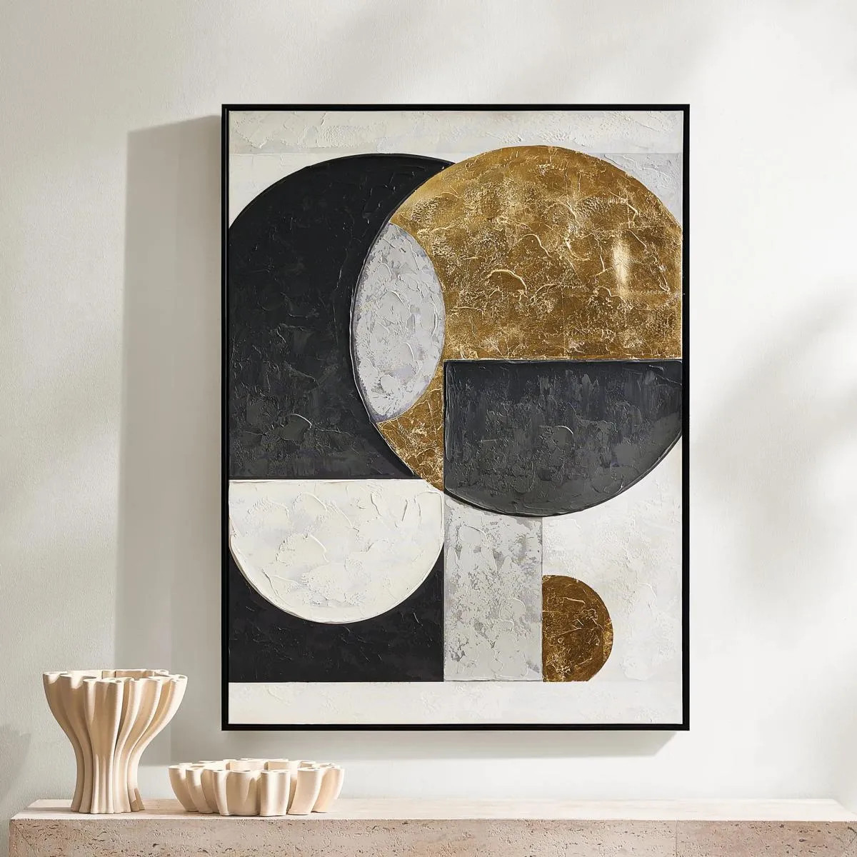 Eclipse Painting | Black Grey Gold | Art | Z Gallerie | 35.25"W x 1.75"D x 47.25"H | Wrapped canvas with a hand-painted image an | Z Gallerie
