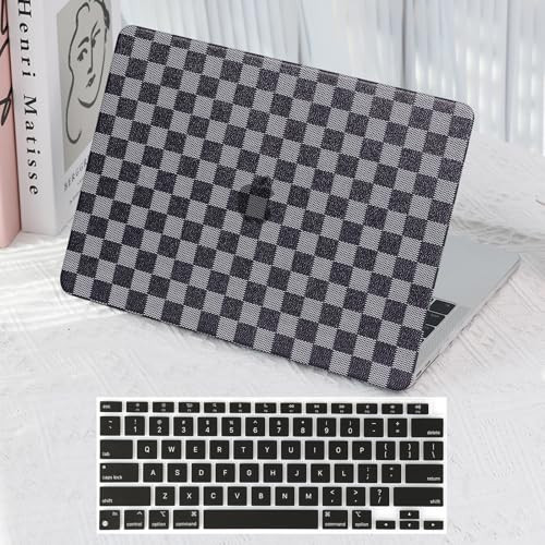 Checkered Case for MacBook Pro 13 Inch 2025-2016 M2 M1 A2338 A2289 A2251 A2159 A1989 A1706 A1708, Classy Luxury Textured Checker Checkerboard Grid PU Leather Hardshell & Keyboard Cover, Blue Grey | Amazon (US)