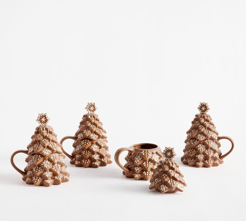 Gingerbread Tree Lidded Stoneware Mugs | Pottery Barn (US)