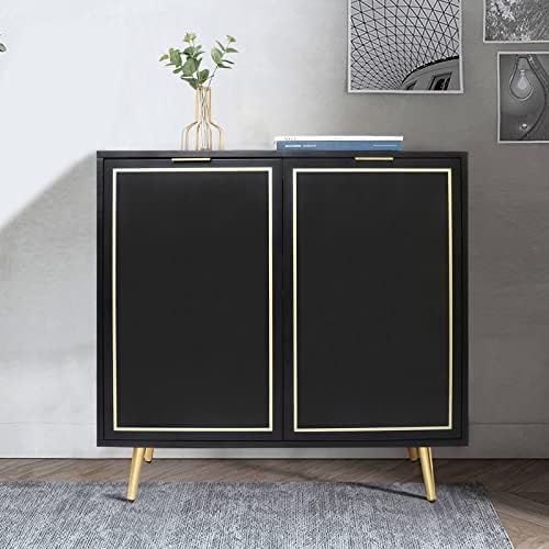 Anmytek Modern 2 Doors Accent Cabinet, Mid Century Kitchen Buffet Sideboard Black Storage Cabinet wi | Amazon (US)
