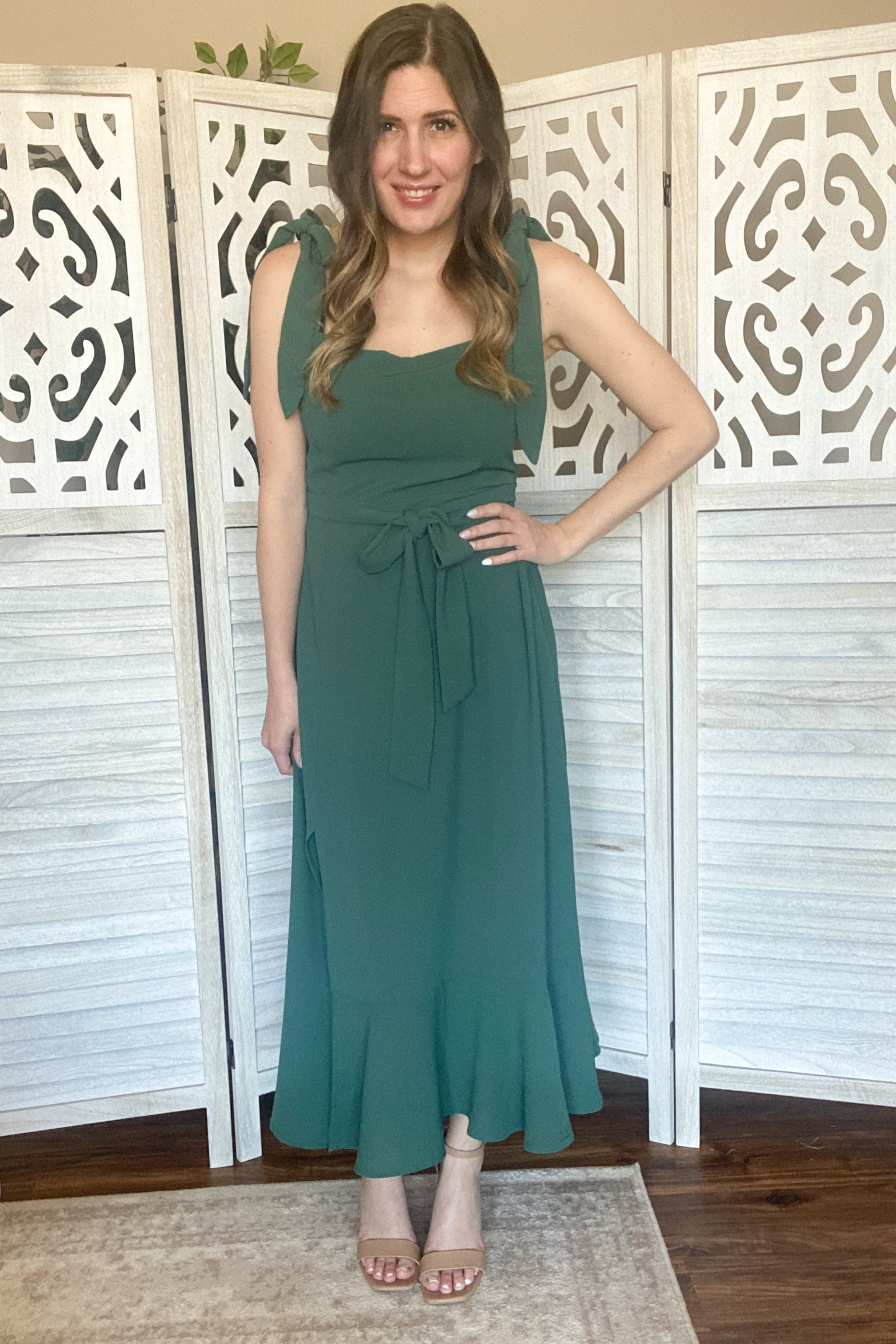 Green dress, midi dress, tie waist, tie straps, bridesmaid dress, wedding guest dress, date night, Amazon fashion. 

*** Try-on video available in My Collections