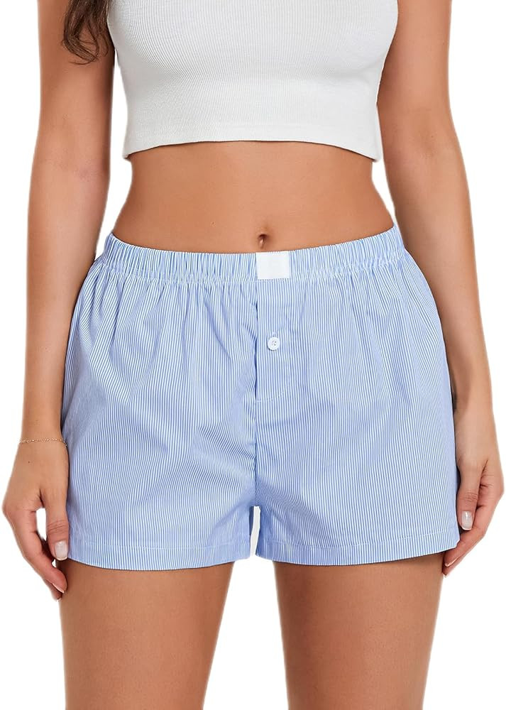 Y2k Plaid Shorts for Women Casual Elastic Waist Aesthetic Lounge Bottom Baggy Pajama Shorts Boxer... | Amazon (US)