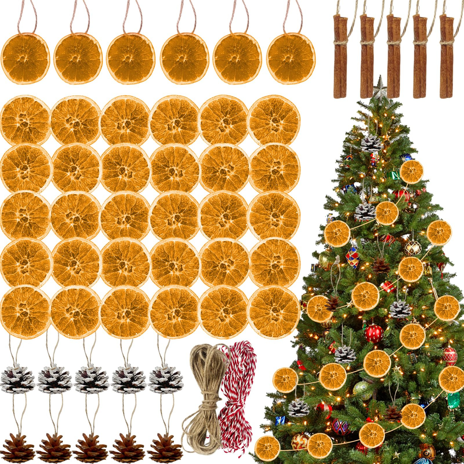 Christmas Dried Orange Slice Garland Decorations, Xmas Tree Mantle Wreath DIY Kit with Pine Cones... | Amazon (US)