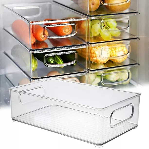 LeaderPro 7 Pcs Refrigerator Organizer Bins with Lids Stackable Fridge  Storage Set 