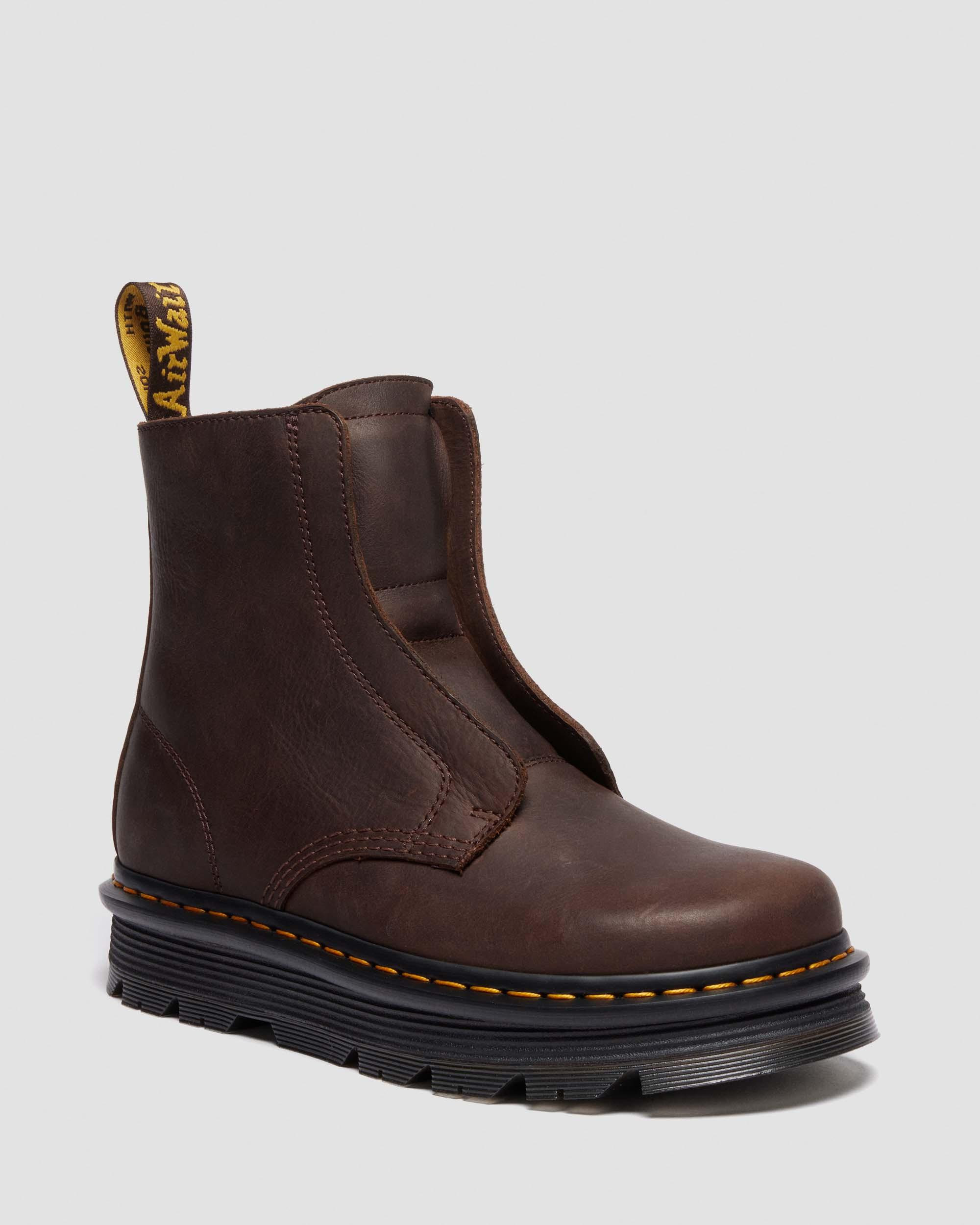 ZEBZAG LACELESS SLIP ON LEATHER BOOTS in Dark Brown | Dr. Martens | Dr. Martens