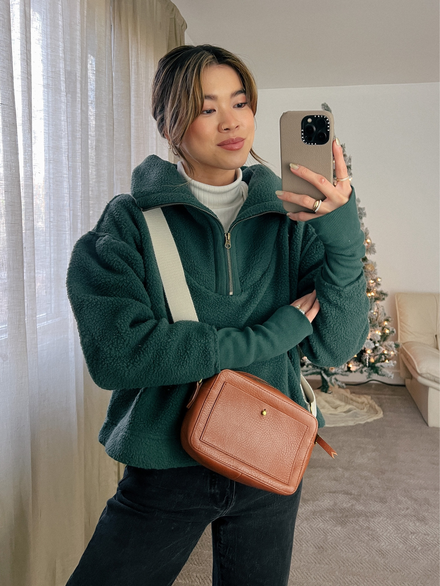 Everlane white turtleneck layered under an emerald green Free People half-zip and Madewell black denim jeans with Everlane white sneakers!

Top: XXS/XS
Bottoms: 00/0
Shoes: 6

#winter
#winterfashion
#winterstyle
#winteroutfits
#giftsforher
#madewell
#revolve
#everlane
#freepeople
#target 

#LTKstyletip #LTKSeasonal #LTKHoliday