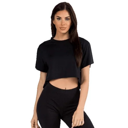 YELETE Women s Cropped Crew Tee / Black SM | Walmart (US)
