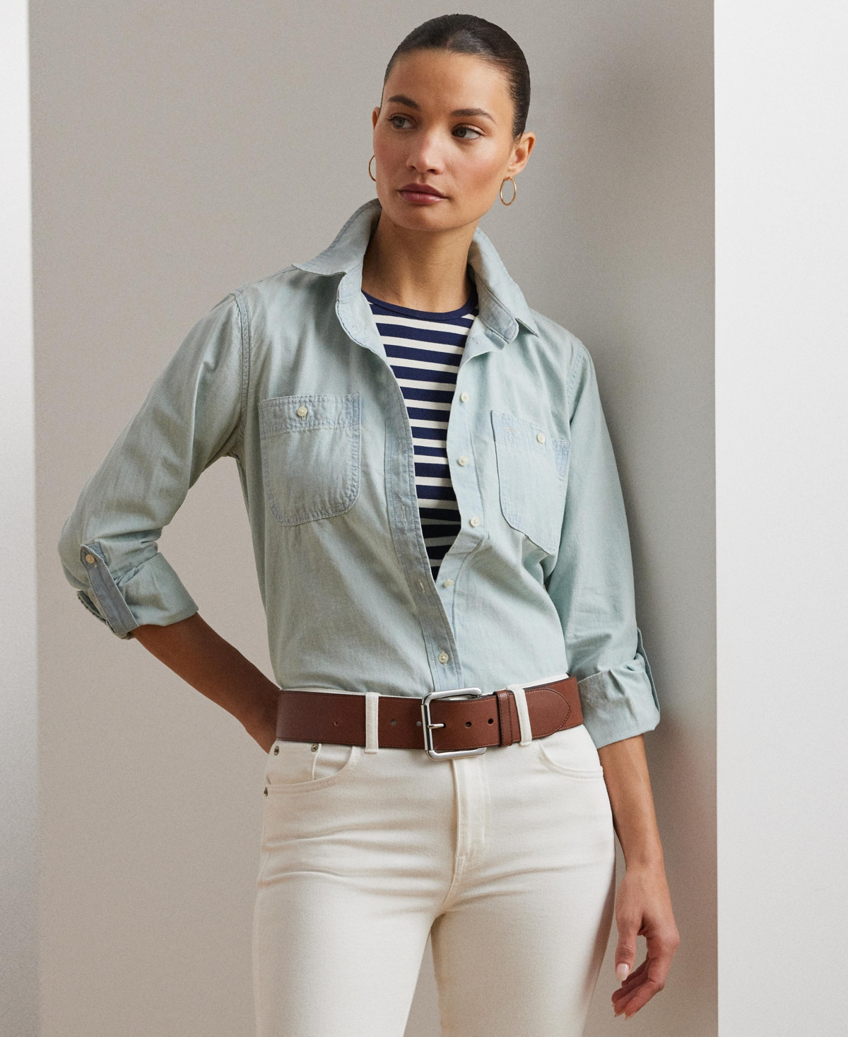 Lauren Ralph Lauren Cotton Chambray Shirt - Chambray | Macy's