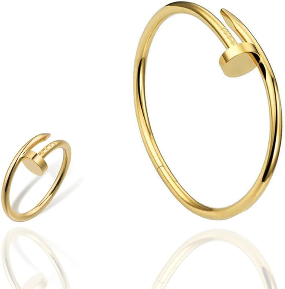 women 18K Gold Plated Bracelet Ring 2 piece set,for Women Gift | Amazon (US)