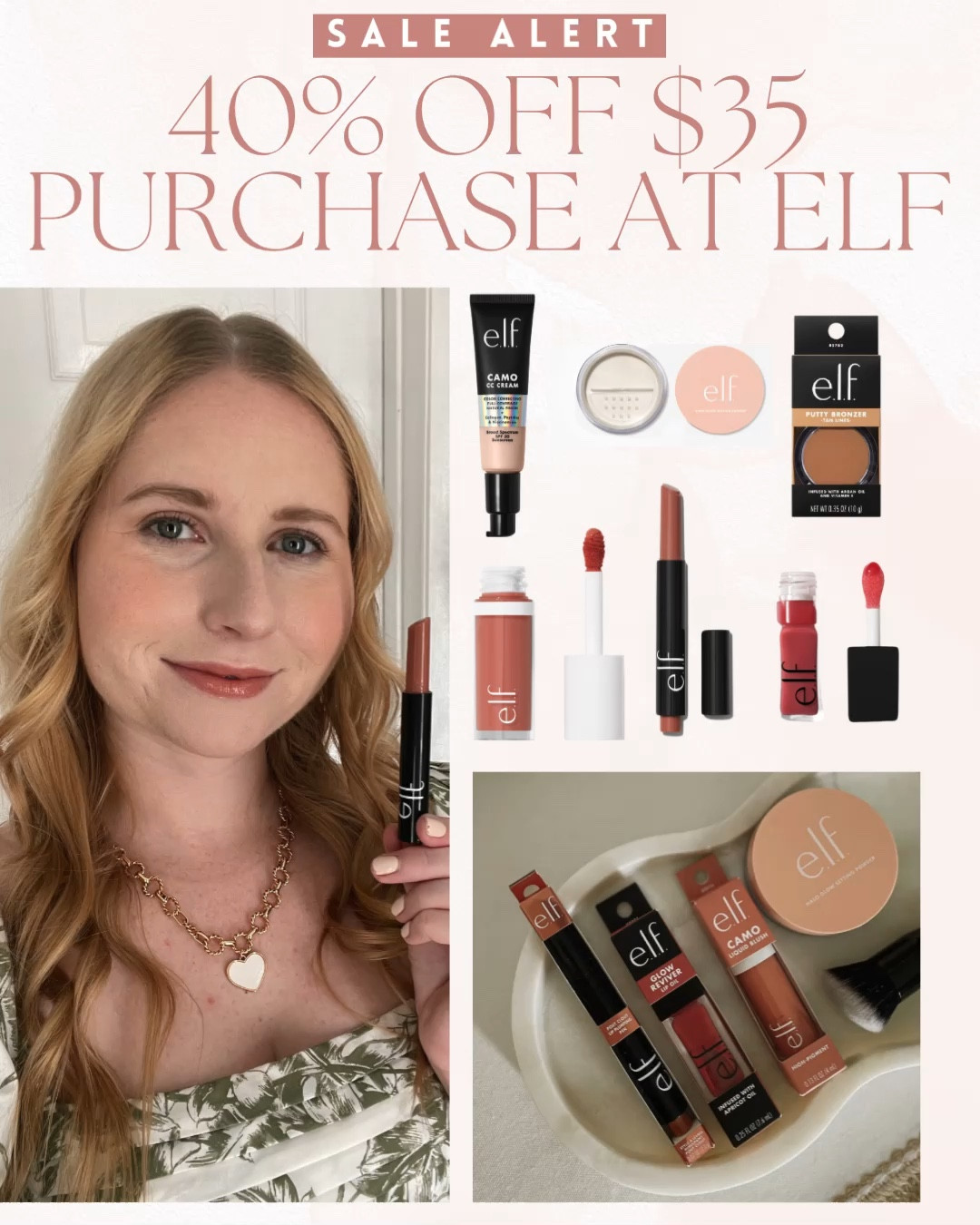 🚨 All e.l.f. products will be on sale 40% off a $35 purchase starting March 8th!!! Stay tuned!!! 🚨🥰🫶🏻
⬇️ DETAILS ON MY SHADES ⬇️
Clout Pout Pen: shade toasted 
Camo Liquid Blush: shade dusty rose
Glow Reviver Lip Oil: rose envy
Halo Glow Setting Powder: shade fair 



#LTKVideo #LTKbeauty #LTKSpringSale