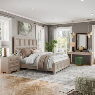 Flonnin 3-Piece Modern Classic Tawny Wood King Panel Bedroom Set with Nightstand and Writing Desk | The Home Depot