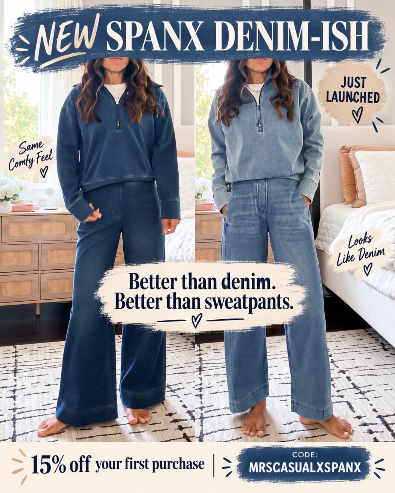 SPANX Denim-ish just launched and it’s actually UNREAL 🤯 Looks like denim, feels better than sweatpants—and both washes are SO good! Use code MRSCASUALXSPANX for 15% off your first purchase 🤎@spanx #spanxpartner

#LTKOver40 #LTKSeasonal #LTKmomlife