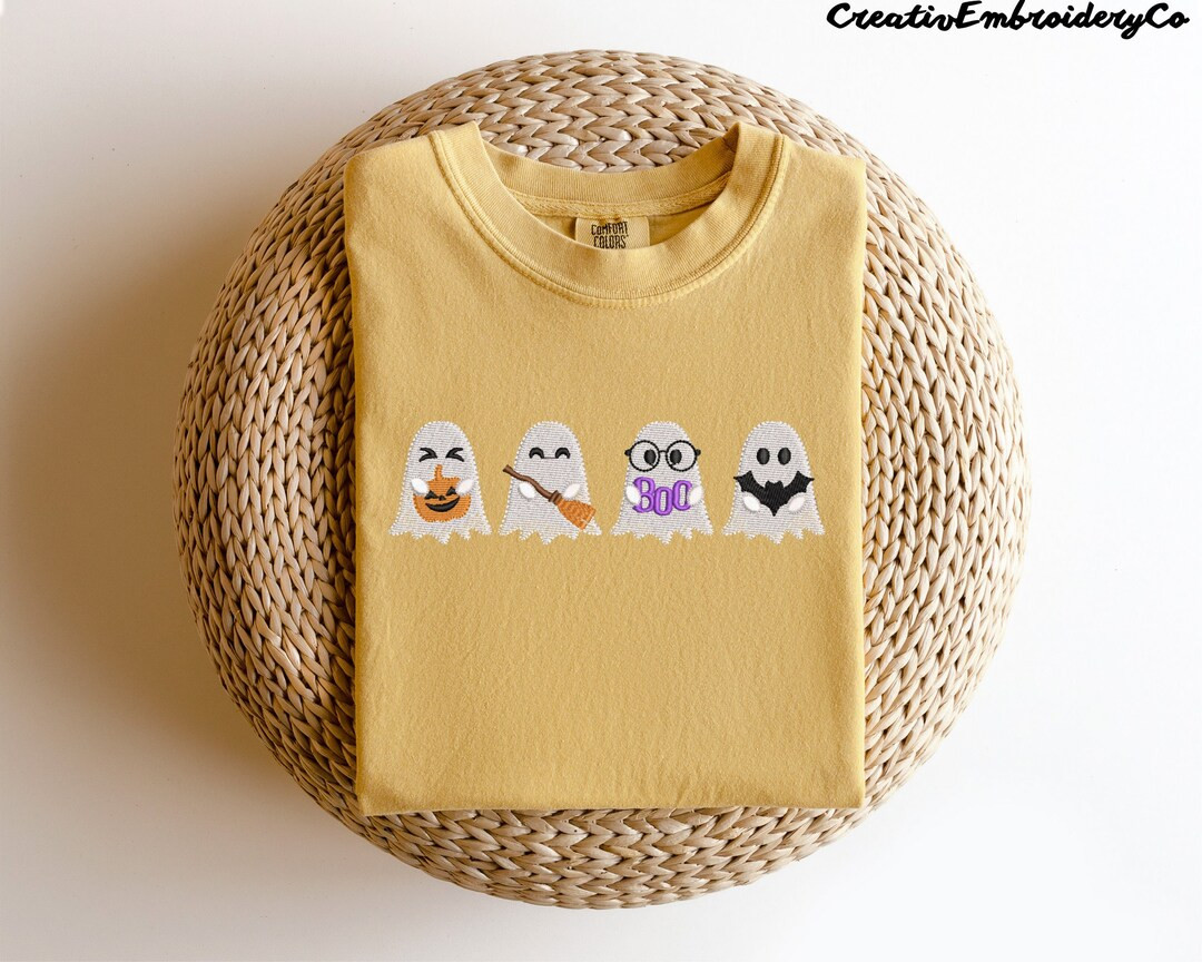 Spooky Ghost Embroidery Comfort Colors Shirts | Boo Bat Broom Pumpkin Ghost Embroidery T-Shirts |... | Etsy (US)