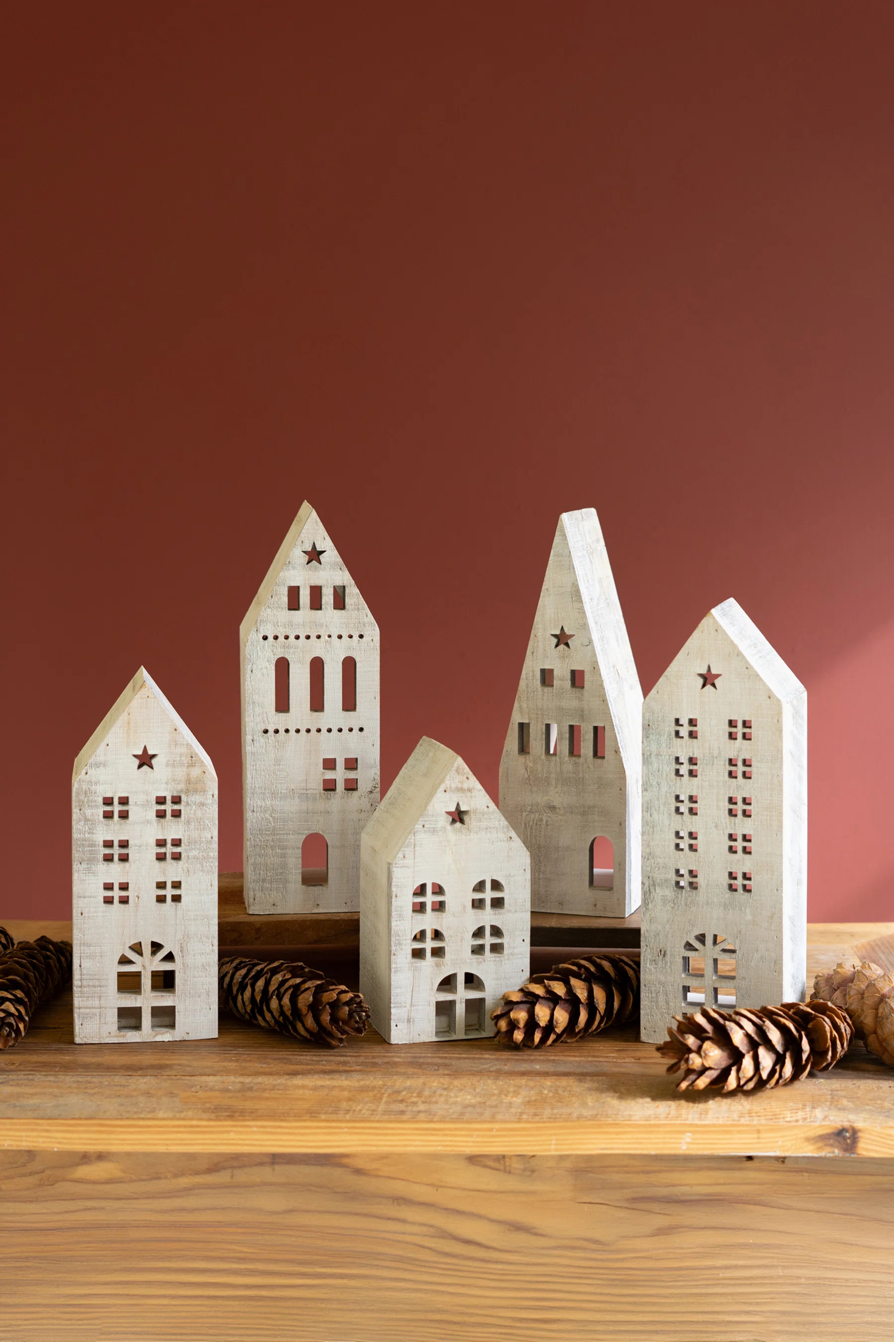 SET OF FIVE WOODEN VILLAGE - WHITEWASH | Wayfair North America