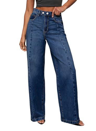 Sidefeel Women's Wide Leg Jeans High Waisted Stretchy Baggy Front Seam Denim Pants | Amazon (US)