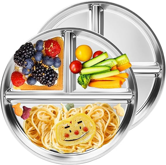 Stainless Steel Kids Plates 2 Packs, 9" Toddlers Divided Plates, Portion Control Plate for Bariat... | Amazon (US)