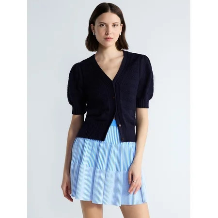 Free Assembly's Women's Cotton Crochet Cardigan Sweater with Puff Sleeves, Sizes XS-4X | Walmart (US)