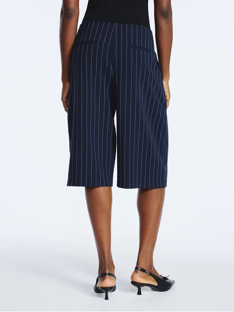 Scoop Women’s Pleated Culotte Pinstripe Pants, 22.5'' Inseam, Sizes 0-18 | Walmart (US)