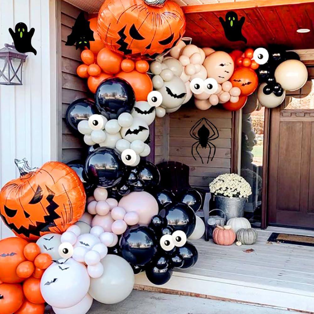 Leesoot Halloween Decorations 164pcs Balloons Arch Kit + 3D Stickers Bat Spider Ghost for Hallowe... | Amazon (US)