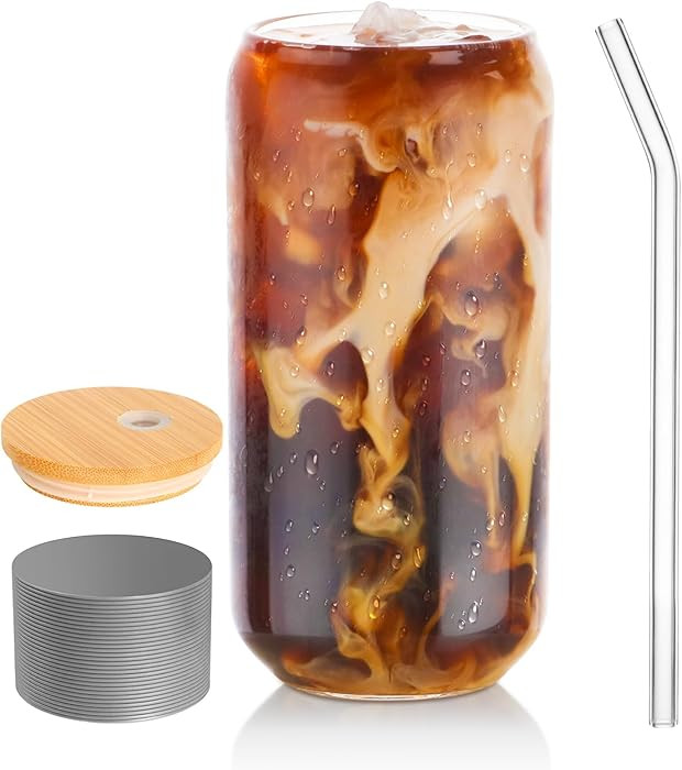 BEWAVE Drinking Glass, 16oz Can Shaped Glasses Cups, Iced Coffee Glasses, Beer Tumbler, for Whisk... | Amazon (US)