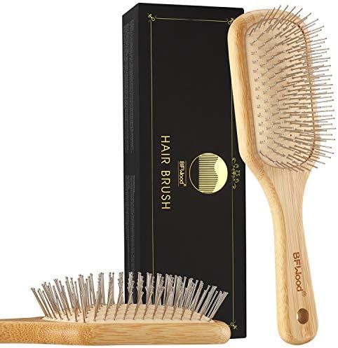 BFWood Bamboo Hair Brush with Steel Bristles for Anti-Static & Massaging Scalp | Amazon (US)